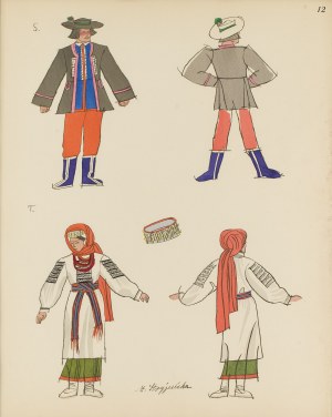 Zofia Stryjeńska (1891 Kraków - 1976 Genewa), Stroje ludowe ze Lwowa. Plansza XII z teki 'Polish peasants costumes', 1939