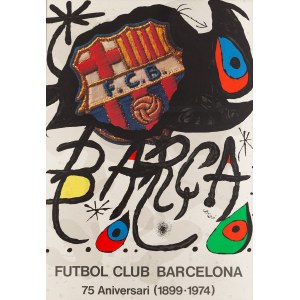 Joan Miro (1893 Barcelona - 1983 Palma de Mallorca), Barca. Plakat z okazji 75. rocznicy FC Barcelony, 1974