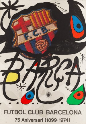 Joan Miro (1893 Barcelona - 1983 Palma de Mallorca), Barca. Poster for the 75th anniversary of FC Barcelona, 1974