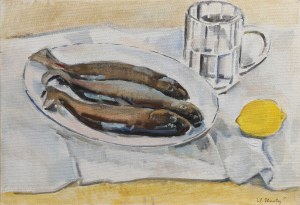 Witold NOWICKI (1924-2008), Martwa natura z rybami i cytryną, 1980?
