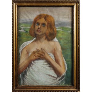 Józef UNIERZYSKI (1863 - 1948), Młoda kobieta na tle łąki