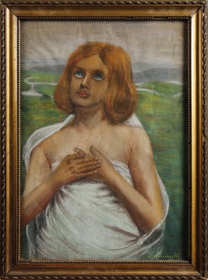 Józef UNIERZYSKI (1863 - 1948), Młoda kobieta na tle łąki