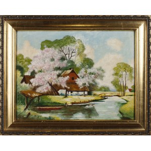 Painter INDEPENDENT (20th century), Landscape with a house by the river