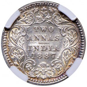 Foreign coins - INDIA Vittoria (1837-1901) 2 Annas 1887...
