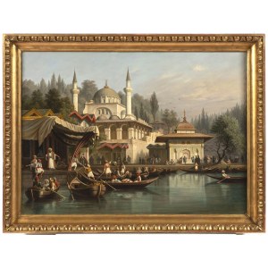 August Finke, Boats in front of the Mihrimah Sultan Mosque in Istanbul