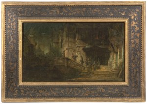 19th century painter, the circle of Carl Spitzweg (1808-1885), Soldiers in an urban nightscape