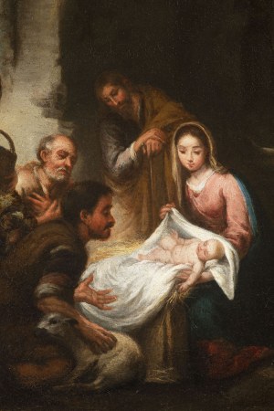 Bartolomé Esteban Murillo (1618 Sevilla - 1682) Attributed ., Adoration of the Infant Jesus by the Shepherds