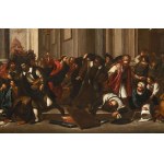Italian painter at the beginning of the 17th century, JESUS DRIVES THE MERCHANTS OUT OF THE TEMPLE
