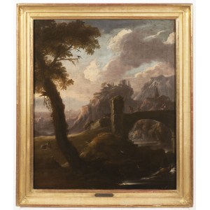 Willem van Bemmel (1630-1708) - attributed to, Landscape with bridge