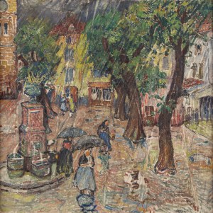 Maria Melania Mutermilch \ Mela Muter (1876 Warszawa - 1967 Paryż), Plac miejski w deszczu (recto), Ucieczka do Egiptu na tle portu la Villette (verso), recto: ok. 1910-20, verso: ok. 1939