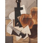 Louis (Ludwik Kazimierz) Marcoussis (Markus) (1878 Warszawa - 1941 Cousset k. Vichy), Kompozycja kubistyczna z nożem, butelką i chlebem bretońskim (Couteau, bouteille et pain breton), 1929