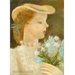 Alicja Hohermann (1902 Warszawa - 1943 Treblinka), Portret dziewczyny z bukietem kwiatów, 1938