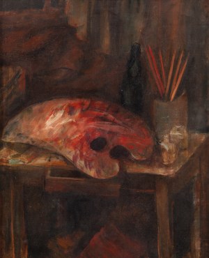 Zygmunt Józef Menkes (1896 Lwów - 1986 Riverdale, USA), Martwa natura z paletą i przyborami malarskimi, lata 30. XX w.