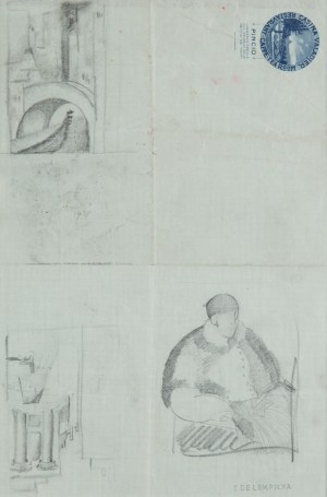 Tamara Łempicka (1894 Moskwa - 1980 Cuernavaca, Meksyk), Dwa szkice architektoniczne i studium postaci, 1924