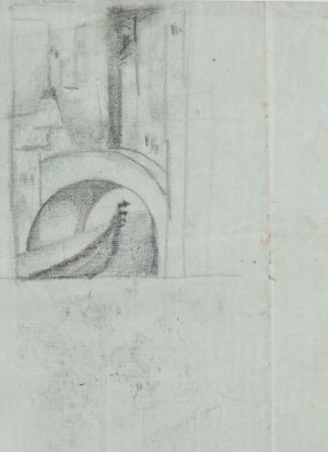 Tamara Łempicka (1894 Moskwa - 1980 Cuernavaca, Meksyk), Dwa szkice architektoniczne i studium postaci, 1924