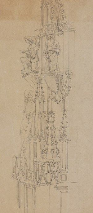 Stanisław Wyspiański (1869 Kraków - 1907 Kraków), Szkic pinakla katedry w Mediolanie (recto) / Szkic detalu architektonicznego (verso), 1890