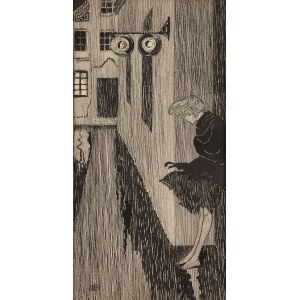 Edward Okuń (1872 Wólka Zegrzeńska k. Warszawy - 1945 Skierniewice), Uliczka w nocy, około 1900