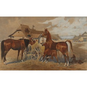 Juliusz Holzmüller (1876 Bolechów - 1932 Lviv), Cavalli davanti a una fattoria, 1905
