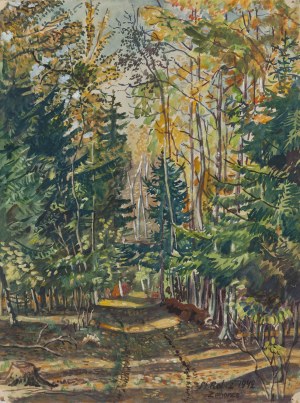 Stanisław Rolicz (1913 Mandżuria - 1997 Sopot), Pejzaż leśny (recto) / Jesienne drzewa (verso), 1942