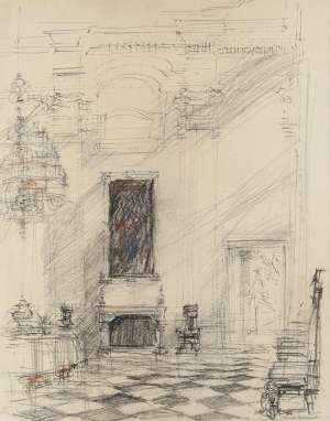 Henryk Dąbrowski (1927 Warszawa - 2006 Warszawa), Sala Biała w pałacu w Wilanowie, 1964