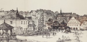 Henryk Dąbrowski (1927 Warszawa - 2006 Warszawa), Kazimierz Dolny - panorama rynku, 1985