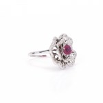Ladies' ring in flower shape with diamond and ruby setting