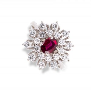 Entourage ring set with diamonds and rubies