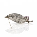 Leaf-shaped diamond ruby brooch