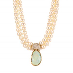 Collier opale-diamant-perle