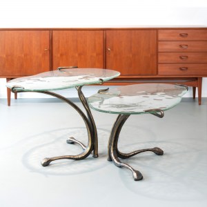Pair of brutalist coffee tables, in the style of Lothar Klute