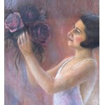 ANONIMO, Elegant woman with a bouquet of flowers