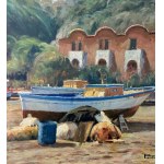 PARLATO, Paesaggio marino con barche sulla riva - PARLATO