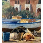 PARLATO, Paesaggio marino con barche sulla riva - PARLATO
