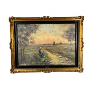 ANONIMO, countryside landscape with a figure
