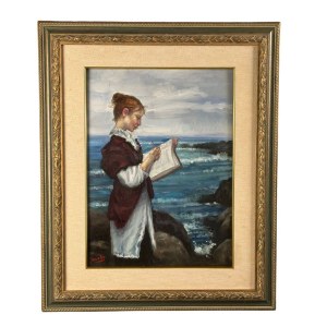 UNIDENTIFIED SIGNATURE, Woman Reading by the Seaside