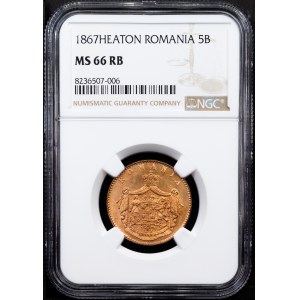 Romania, 5 Bani 1867, Heaton