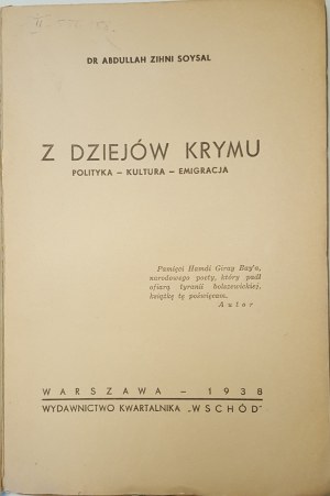 SOYSAL Abdullah Zihni - FROM KRYMIC KNIGHT Politics - Culture - Emigration Edition.1938