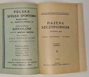 Hazena - Štípnutí. Pravidla herní statuty, ustanovení a předpisy. Wyd. I. Varšava 1930