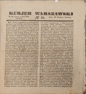 WARSAW CURRENT No.49 D.20 February Year 1840 Thursday