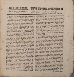 WARSAW CURRIER No.48 D.February 19 Year 1840 Wednesday
