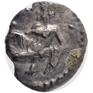 CILICIA.Mallos.(circa 385-375 BC).Obol.Obv : Laureate head of Apollo (?) to left.Rev : Baaltars seated right, holding grain ear and grapes in his left hand and scepter with his right.Ref.:SNG Levante 222; SNG Paris 481.AR. 0,49g.