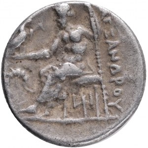 KINGS of MACEDON. Alexander III. The Great.(336-323 BC). AR Drachm ,Miletus mint. Obv: Head of Heracles right, wearing lion skin headdress, paws tied before neck,Rev: ΑΛΕΞΑΝΔΡΟΥ, Zeus seated left on backless throne, right leg drawn back, feet on ground li