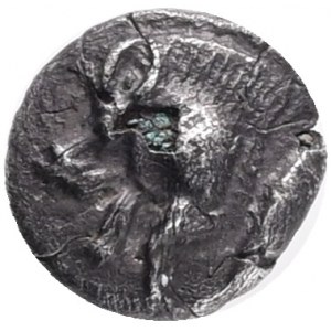 Kyzikos AR Obol. Circa 450-400 BC.  Obv.:Forepart of boar to left, tunny fish behind , Rev.: Head of roaring lion to left within incuse square.Ref.: SNG France 361 ff. AG 0,4g