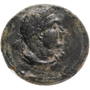 LYDIA. Saitta. Pseudo-autonomous.(circa 138-192).Obv : laureate-headed bust of Heracles (youthful) wearing lion skin around neck, r.,Rev : ϹΑΙΤΤΗΝΩΝ.Club; to right, bow and arrows in quiver.Ref.: RPC IV.2 online 1401 (temporary); BMC 2.Only one specimen. 