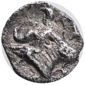 Mysia, Kyzikos, Hemiobol , 450-400 BC Obverse: head of Attis to left, wearing Phrygian cap Reverse: head and neck of bull to right, SNG von Aulock 7336 ,Diameter 8 mm silver, weight 0.33 g