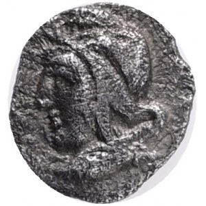 Mysia, Kyzikos, Hemiobol , 450-400 BC Obverse: head of Attis to left, wearing Phrygian cap Reverse: head and neck of bull to right, SNG von Aulock 7336 ,Diameter 8 mm silver, weight 0.33 g