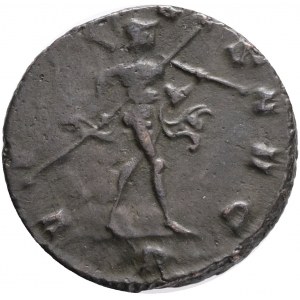 Claudius II Gothicus Billon Antoninianus. Mediolanum, AD 269-270. IMP CLAVDIVS P F AVG, radiate, draped and cuirassed bust to right / VIRTVS AVG, Virtus walking to right, holding spear and trophy; P in exergue. RIC V.1 172 var. (bust type); MER-RIC 51 (te