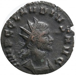 Claudius II Gothicus Billon Antoninianus. Rome, AD 269. IMP C CLAVDIVS AVG, radiate, draped and cuirassed bust to right / P M TR P II COS P P, emperor standing facing, head to left, holding branch and short sceptre. RIC V.1 10; MER-RIC 300 (temporary).Wei