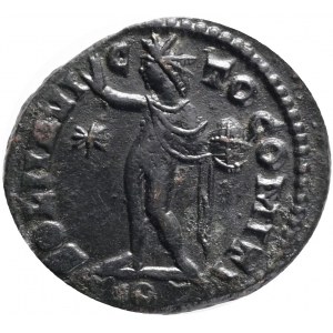 CONSTANTINE I. 307-337 AD. Æ Follis . Ticinum, A.D. 314/5. IMP CONSTANTINVS P F AVG, laureate and cuirassed bust of Constantine I right / SOLI INVI-C-TO COMITI, Sol standing facing, head left, extending arm and holding globe;*//P·T. RIC 21.Bronze Weight 3