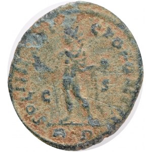 CONSTANTINE I. 307-337 AD. Æ Follis .Obv.: CONSTANTINVS P F AVG, laureate and cuirassed bust right. Rev.: SOLI INVIC-TO COMITI, Sol standing left, raising right hand and holding globe in left. AE 3g